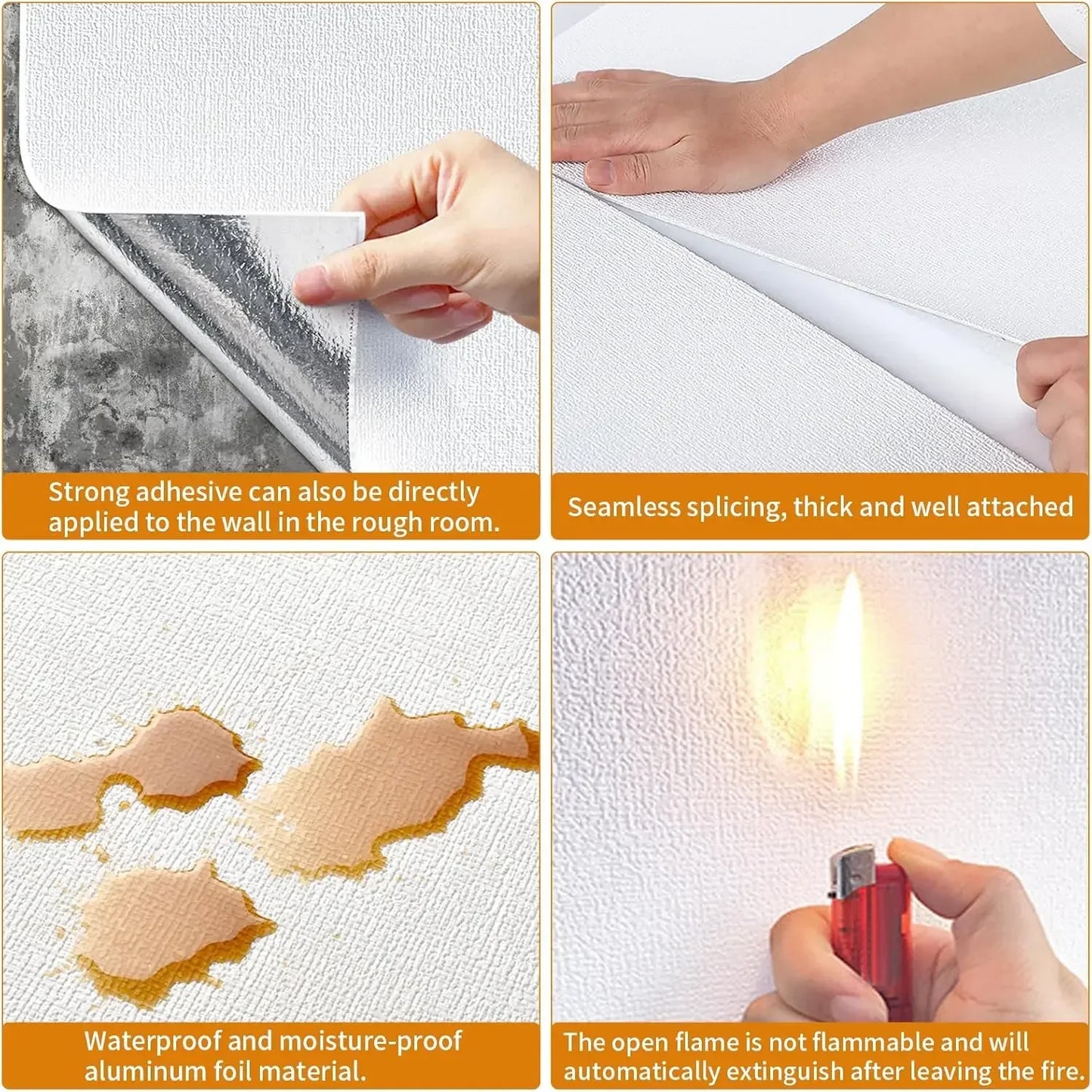 NONECN Linen 3D Foam Wallpaper Self-Adhesive PVC Waterproof Backdrop