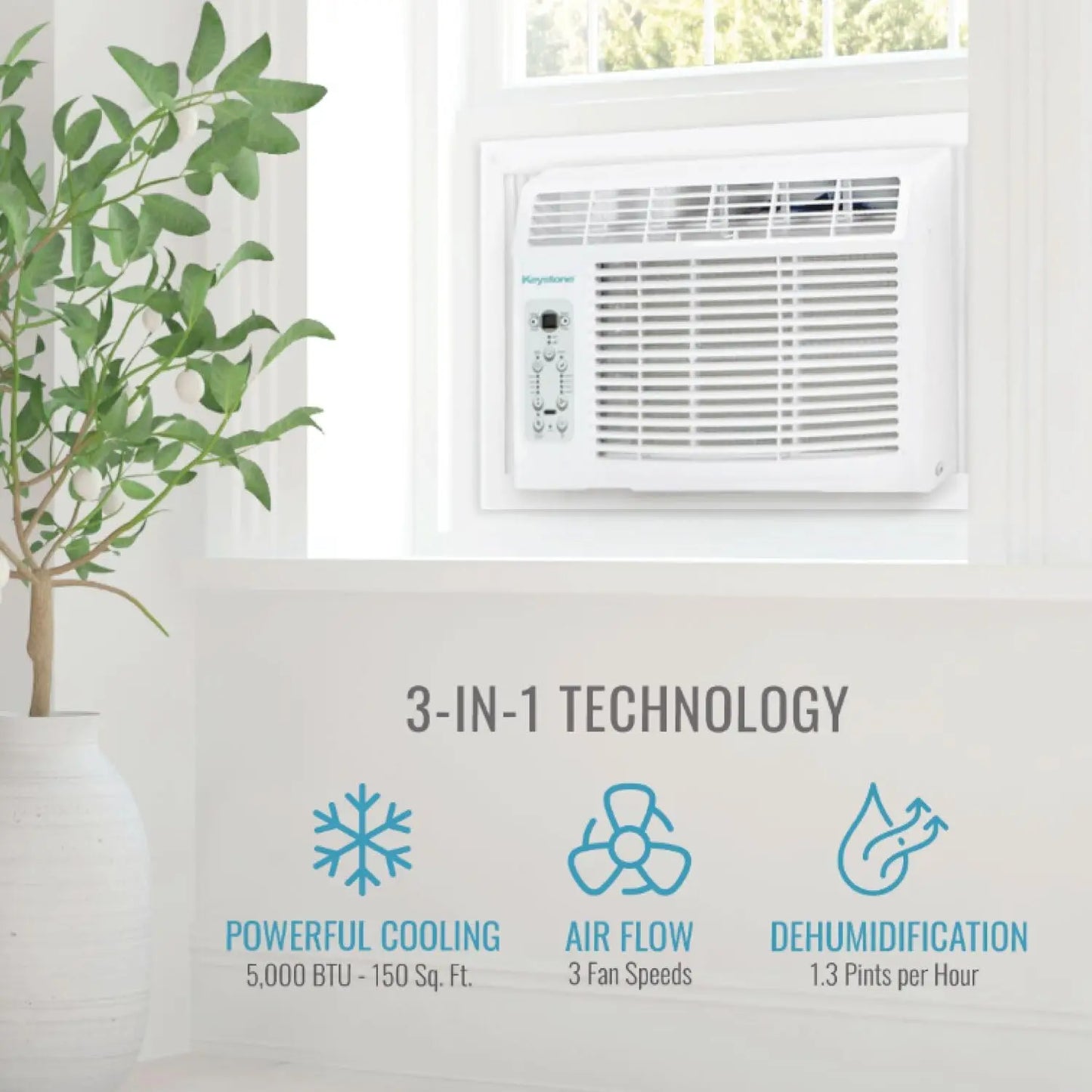 5,000 BTU Window Air Conditioner With Dehumidifier For Small Rooms