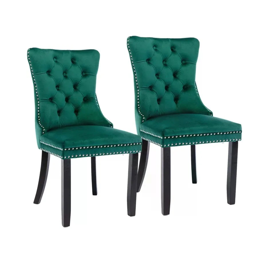 Tufted Velvet Dining Chairs With Solid Wood Legs And Trim