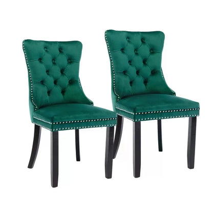 Tufted Velvet Dining Chairs With Solid Wood Legs And Trim