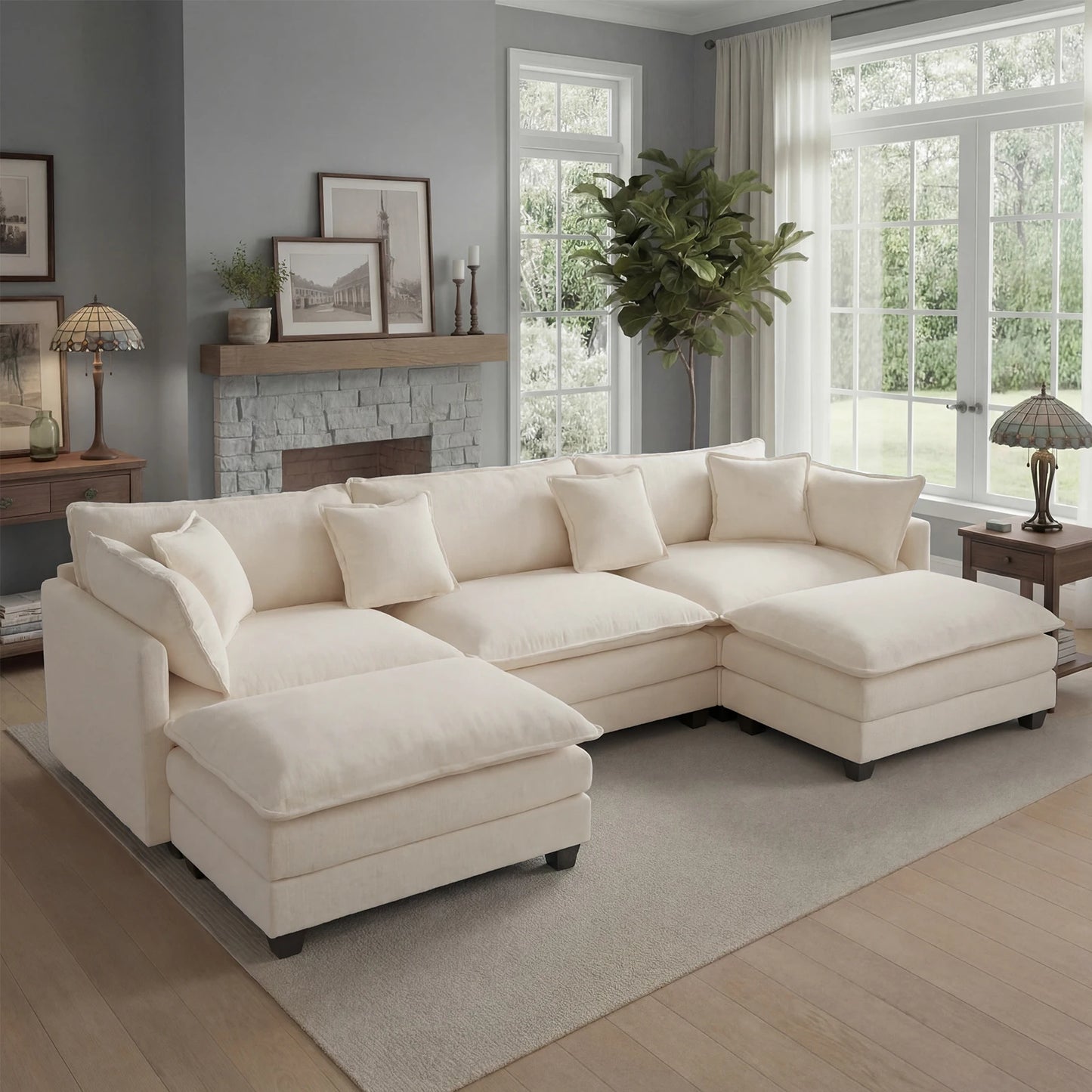 Modular Sectional Sofa With Ottoman For Living Room
