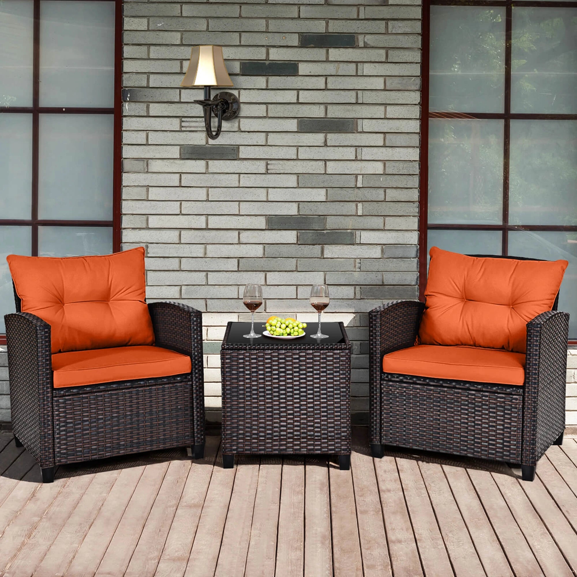 HOMASIS 3-Piece Patio Rattan Furniture Set Cushioned Conversation