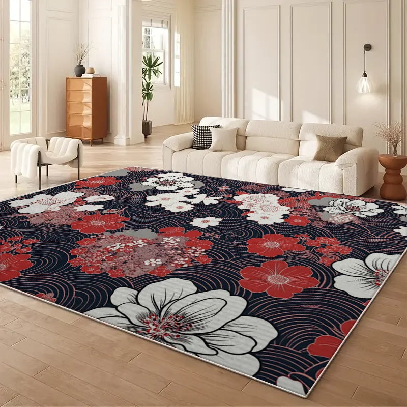 VIKAMA Chinese Style Floral Sofa Area Rug Modern Living Room Mat