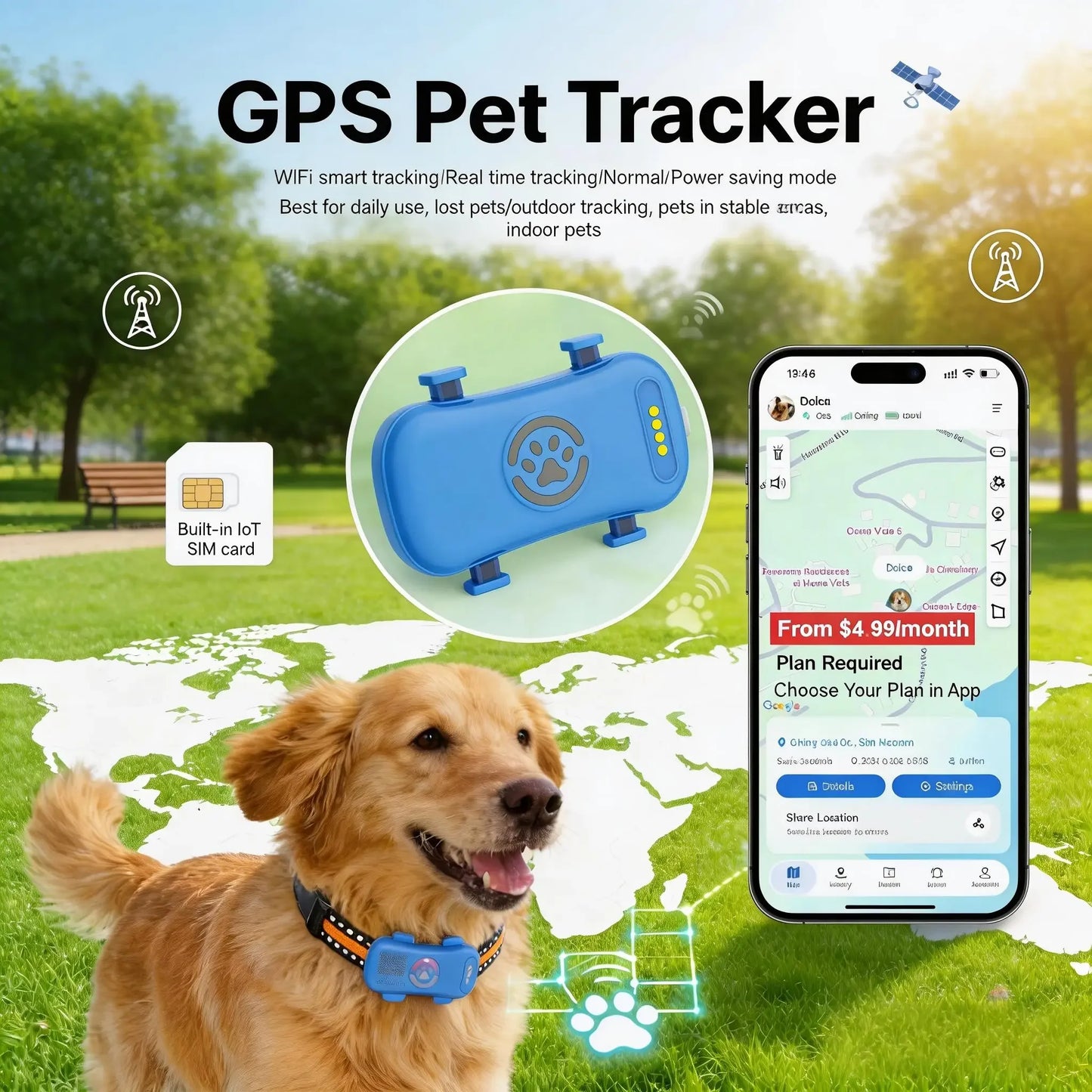 WANWAYTECH GPS Pet Tracker 4G For Dogs And Cats With Real Time Tracking