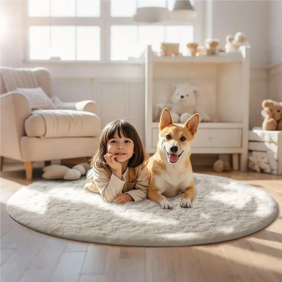 Round Area Rug Shaggy Circle Carpet For Nursery Bedroom