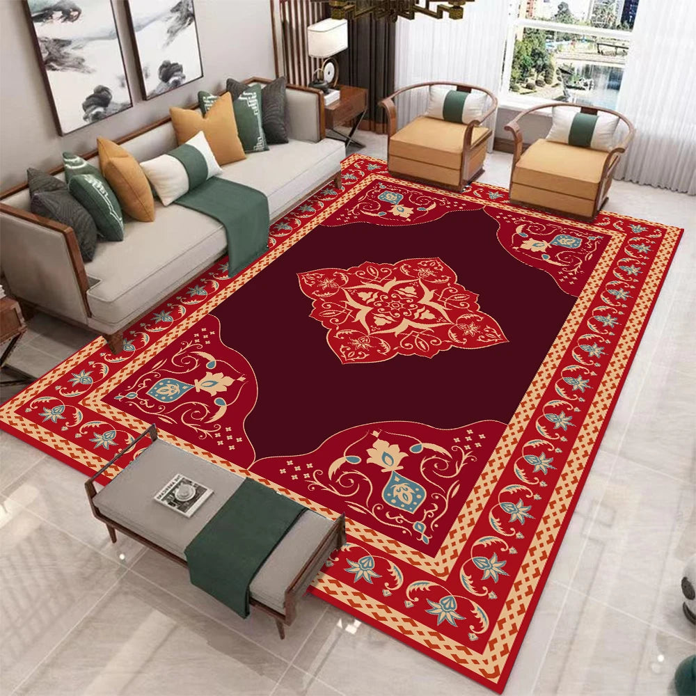 European Retro Geometric Polyester Rug Non Slip Living Room Mat