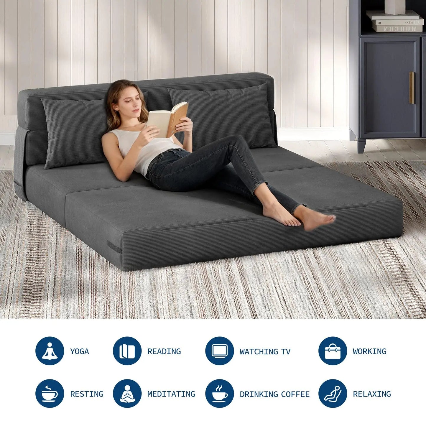 HobbyLane 4 In 1 Folding Sofa Bed Couch With Pillow