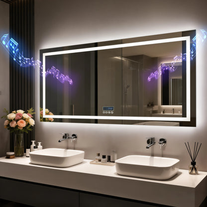 Led Bathroom Mirror With Bluetooth Speaker Anti Fog Dimmable Backlit Lights