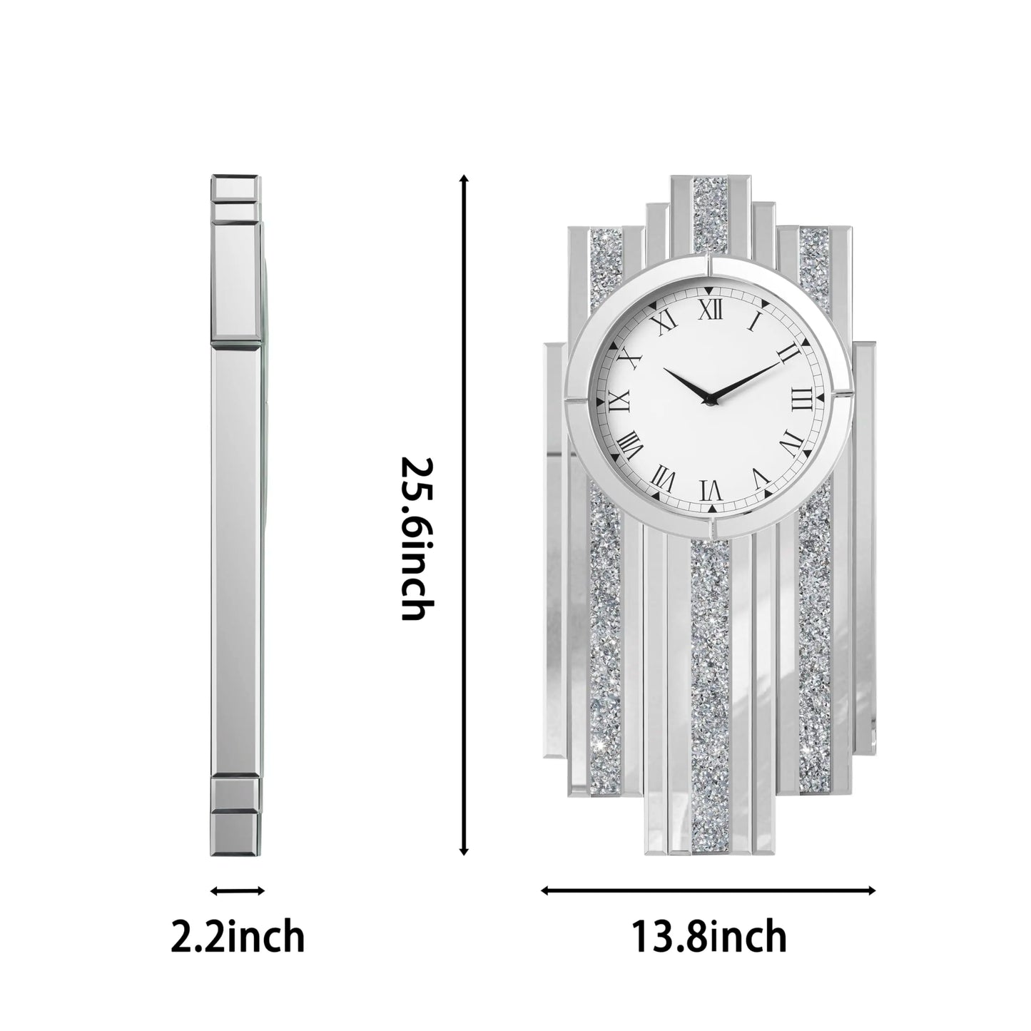 Modern Mirror Wall Clock With Crystal Sparkle Design