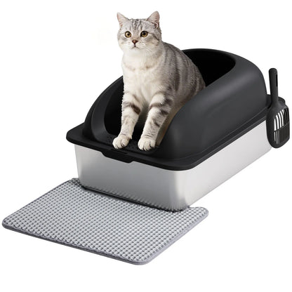 Stainless Steel Cat Litter Box Lid Scoop Mat Included