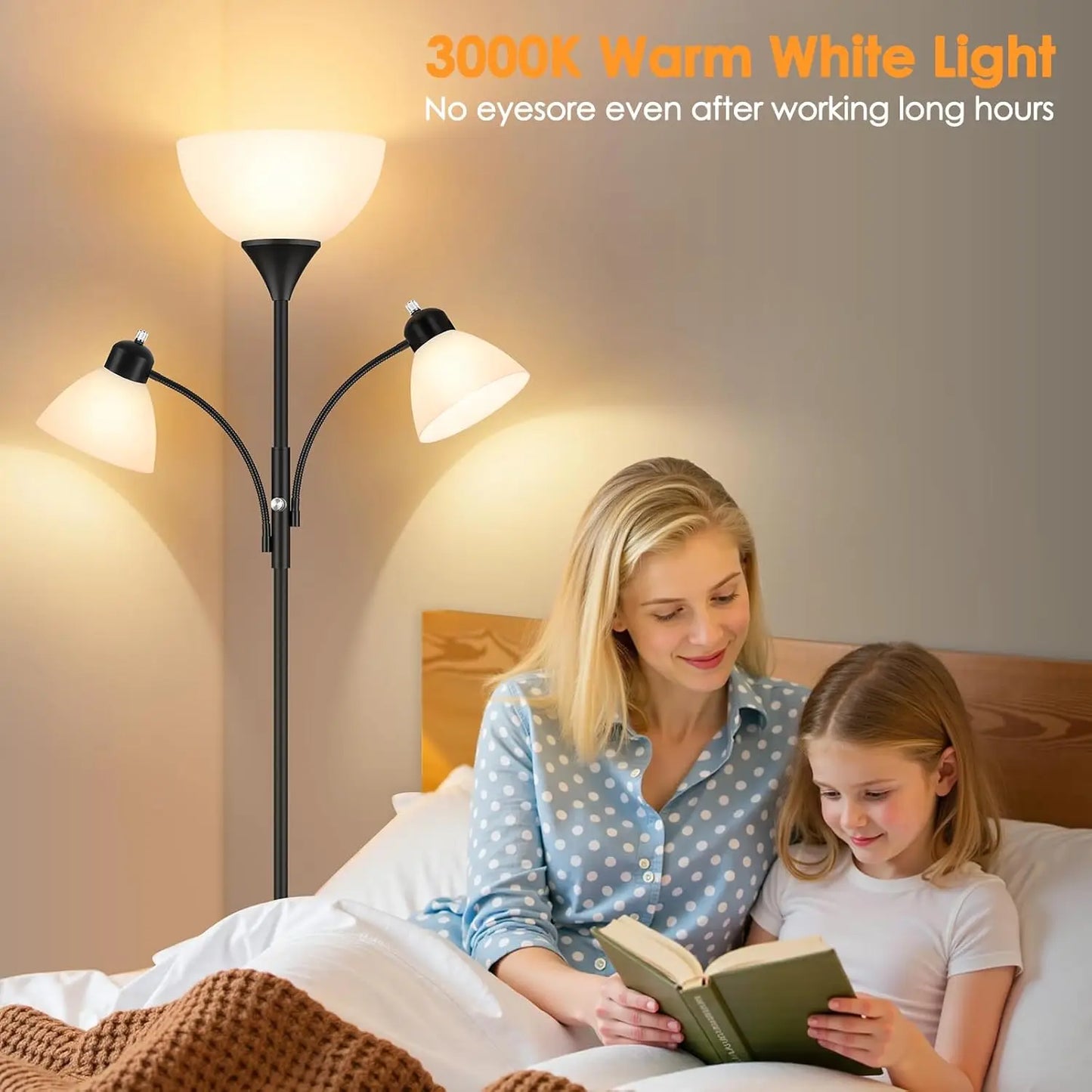 Dimmable Floor Lamp With Reading Lights No Bulbs Included
