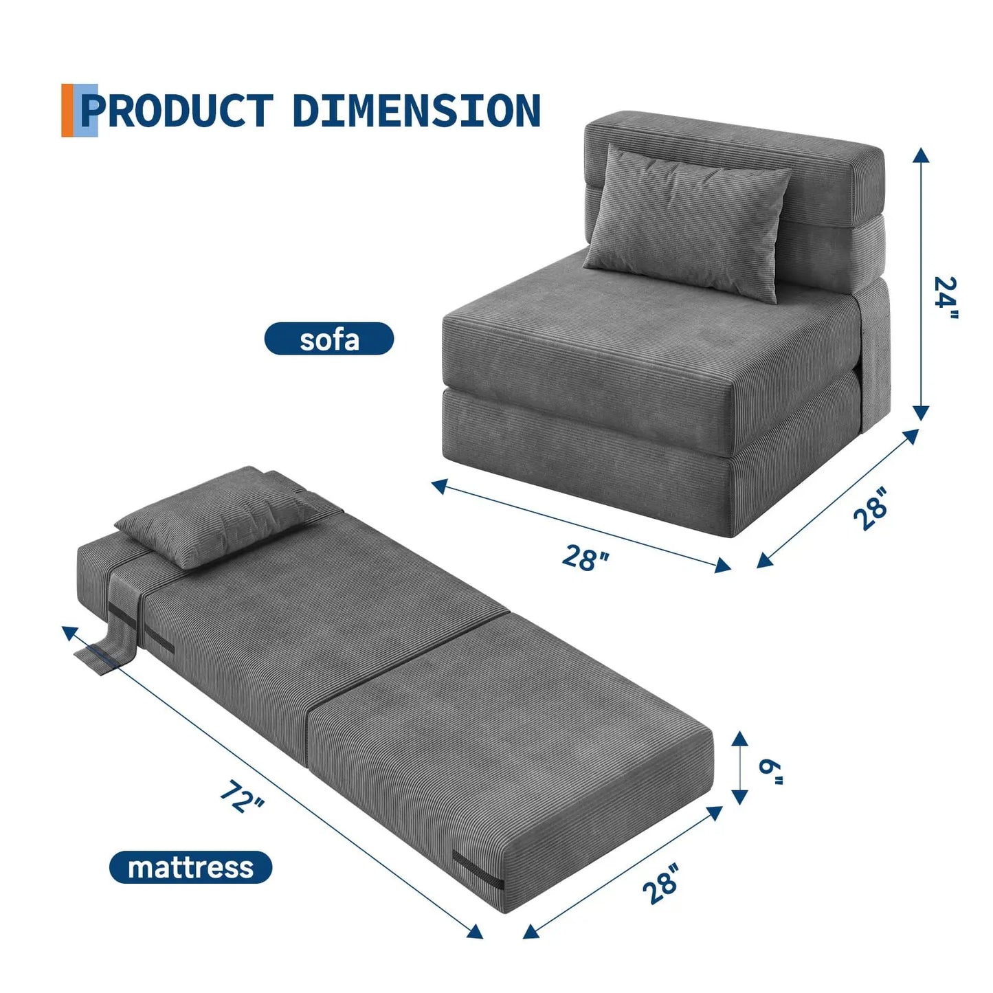 HobbyLane 4 In 1 Folding Sofa Bed Couch With Pillow