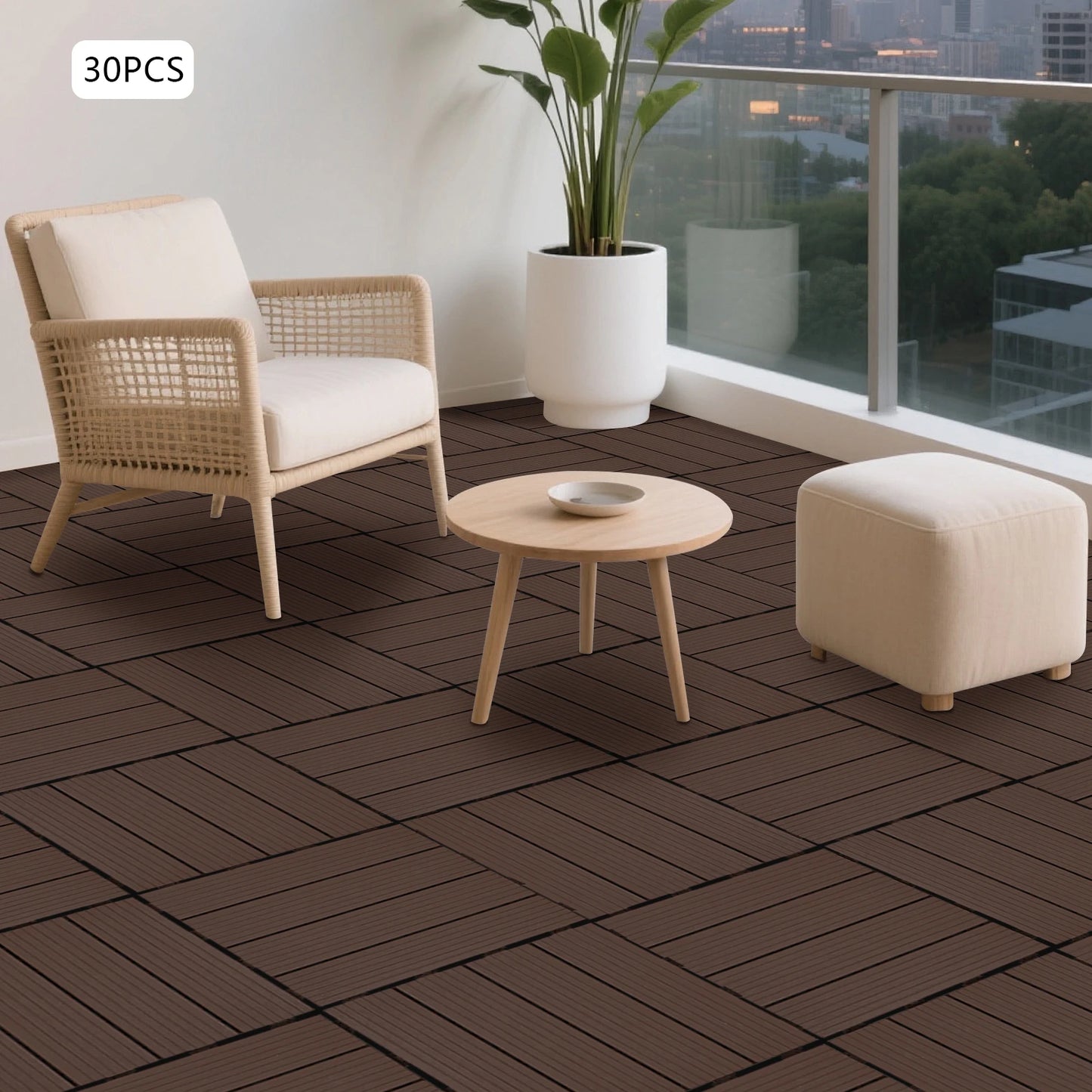 Bymaocar Interlocking Outdoor Deck Tiles Waterproof Wood Look PVC Flooring