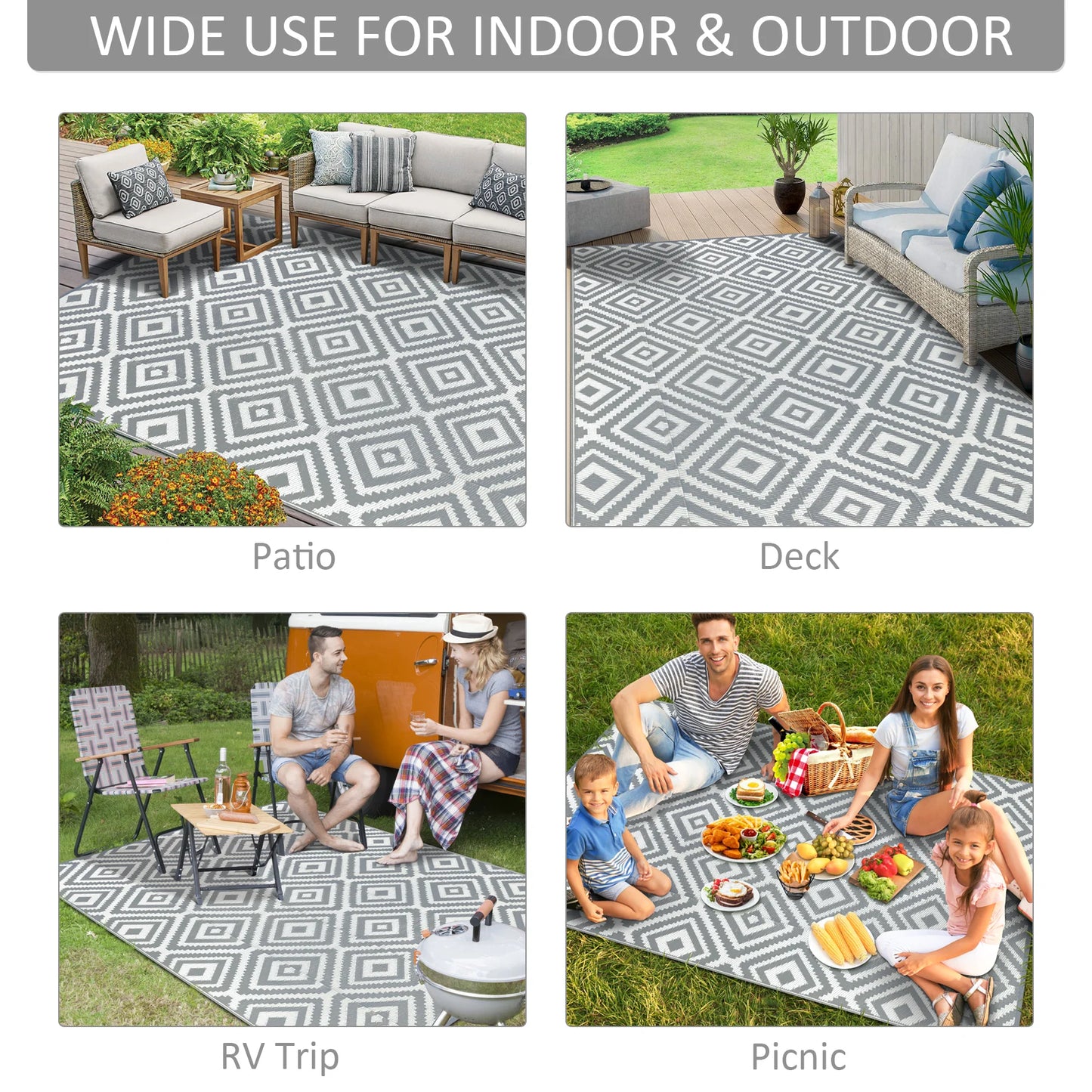 Outdoor Plastic Straw Rugs Waterproof Reversible RV Mat Patio Carpets
