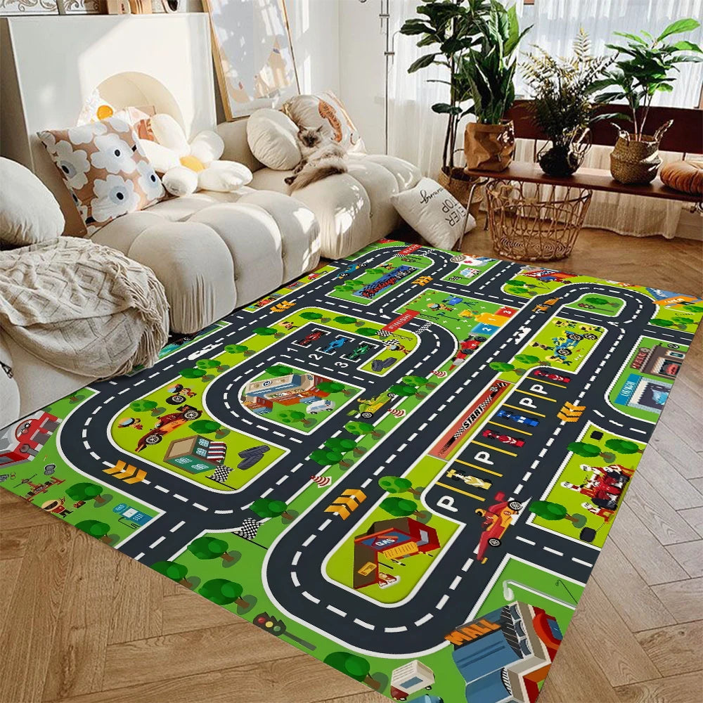 Kids Car Play Mat Rug Non Slip Traffic City Playroom