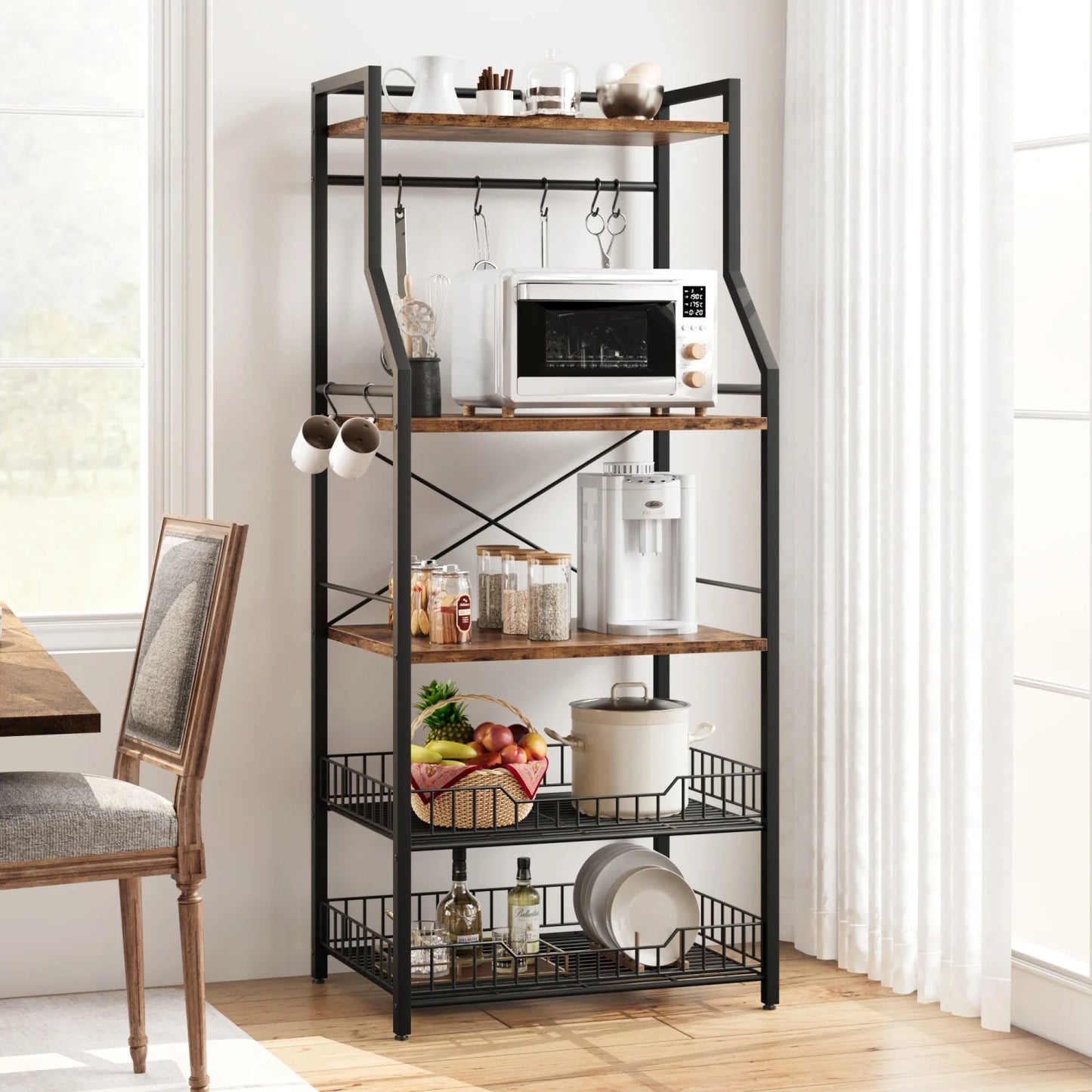 HiMISS Kitchen Bakers Rack With Microwave Stand And Baskets