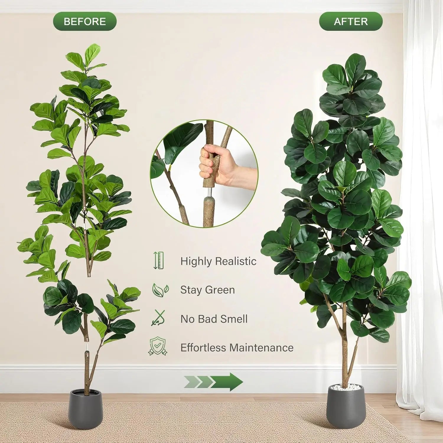 HiMISSCN Fiddle Leaf Fig Tree Artificial In Planter Pot
