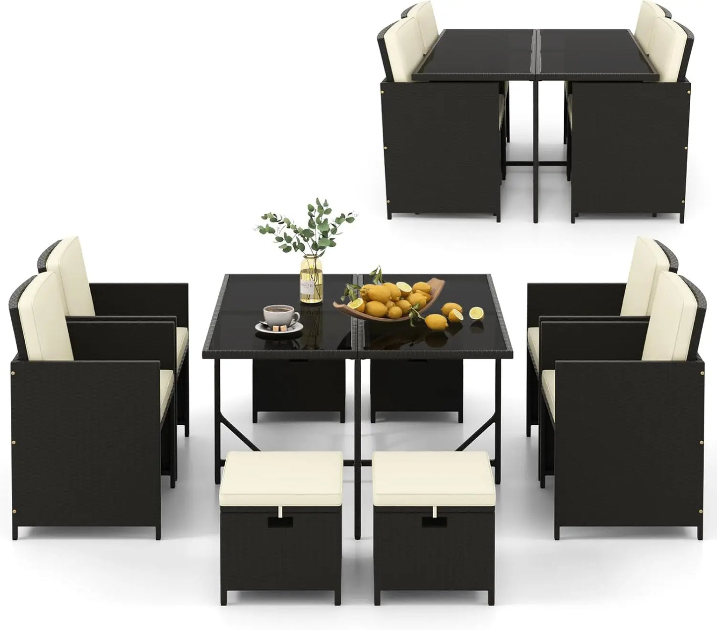 Outdoor 9 Piece Patio Dining Set With Rattan Chairs Table