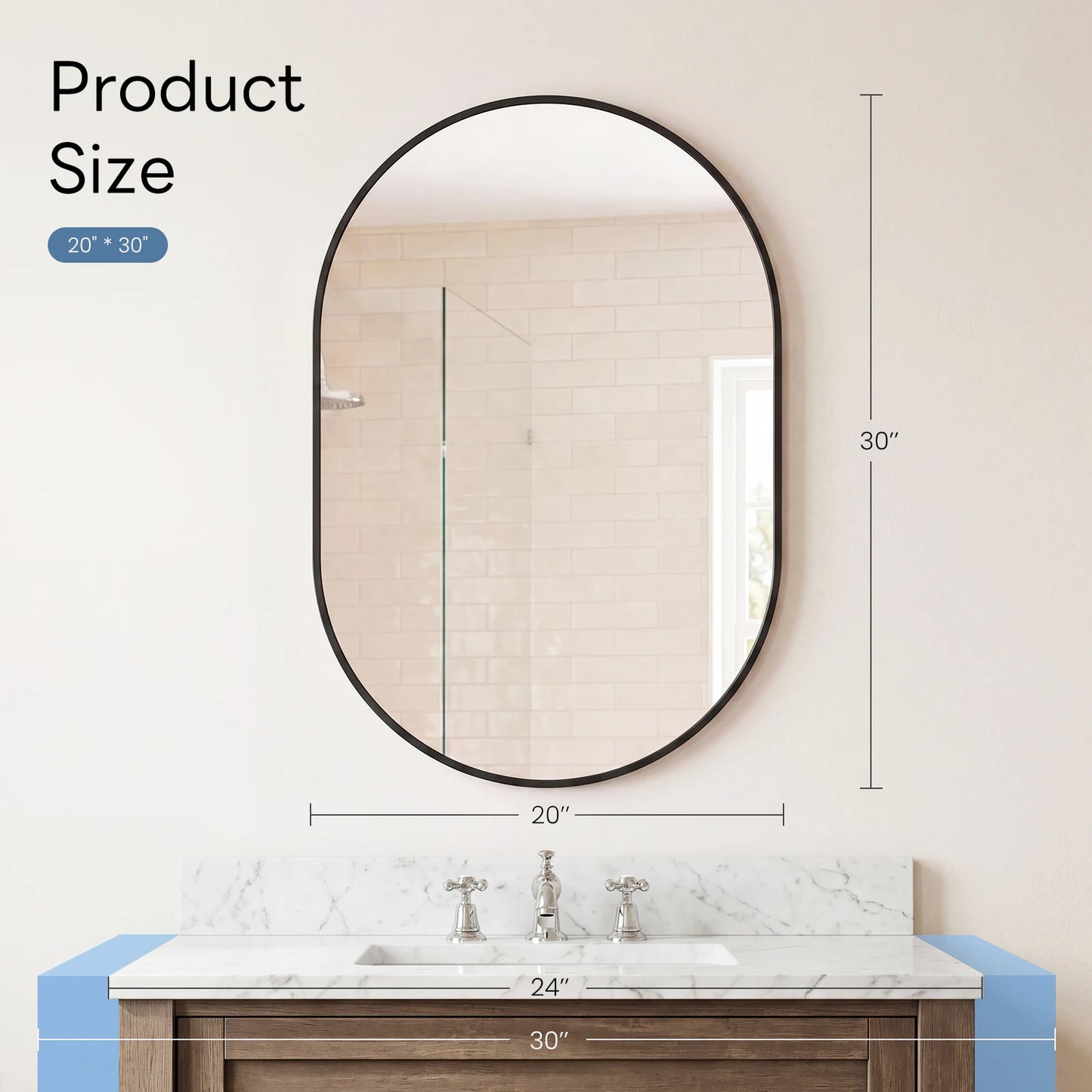 JHK Oval Wall Mirror With Metal Frame For Living Room