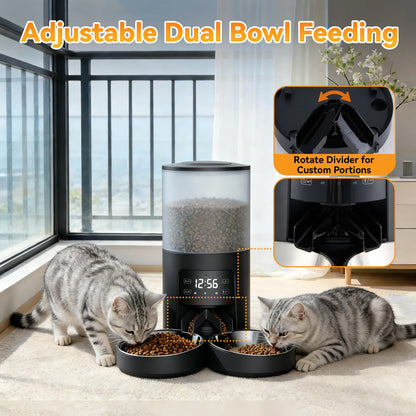 Automatic Cat Feeder With Two Stainless Bowls Timed Dispenser