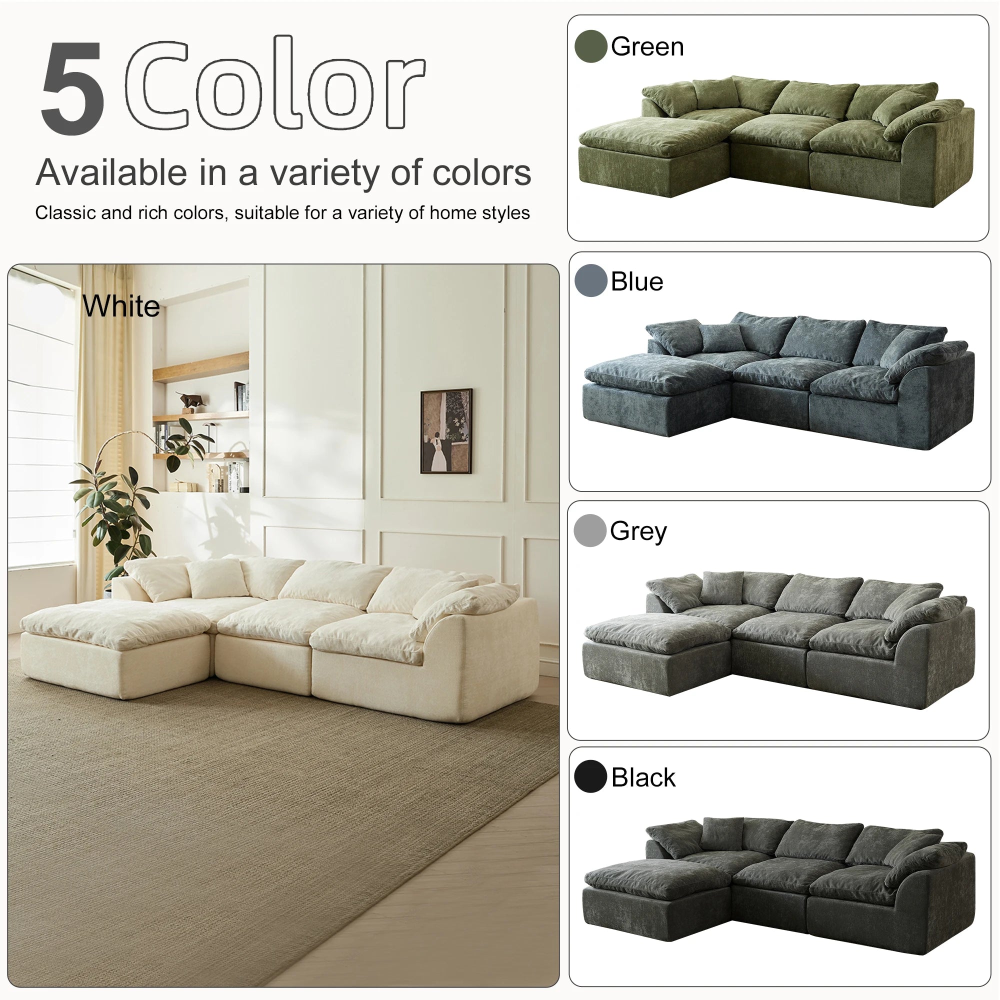 Yeflixvrau Modern Cloud L-Shaped Sofa With Ottoman