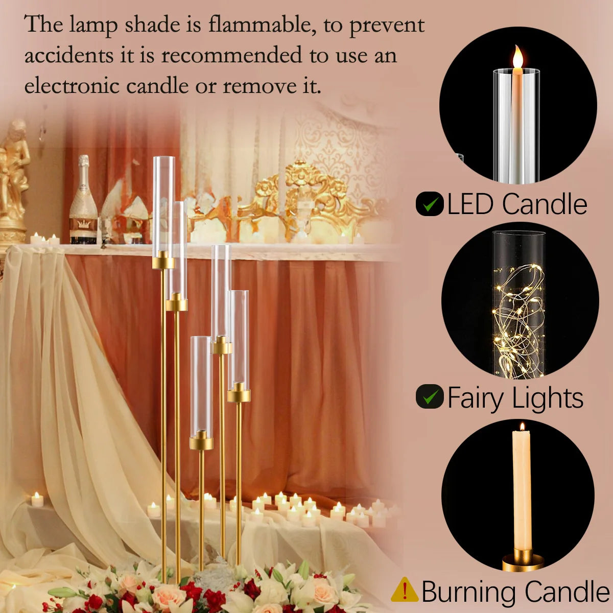 VINCIGANTCandle Floor Candelabra With Acrylic Lampshade 5 Arm