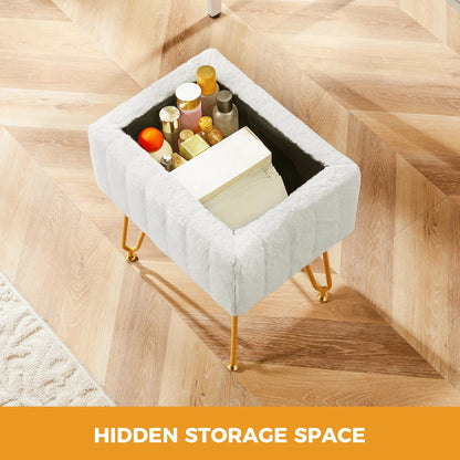 JHK Faux Fur Hidden Storage Ottoman Stools With Metal Legs