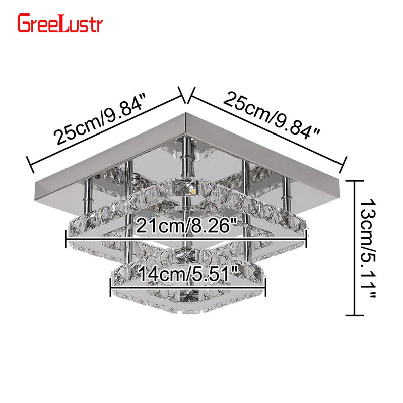GreeLustr Crystal Led Rings Chandeliers Mirror Stainless Steel Ceiling Fixtures