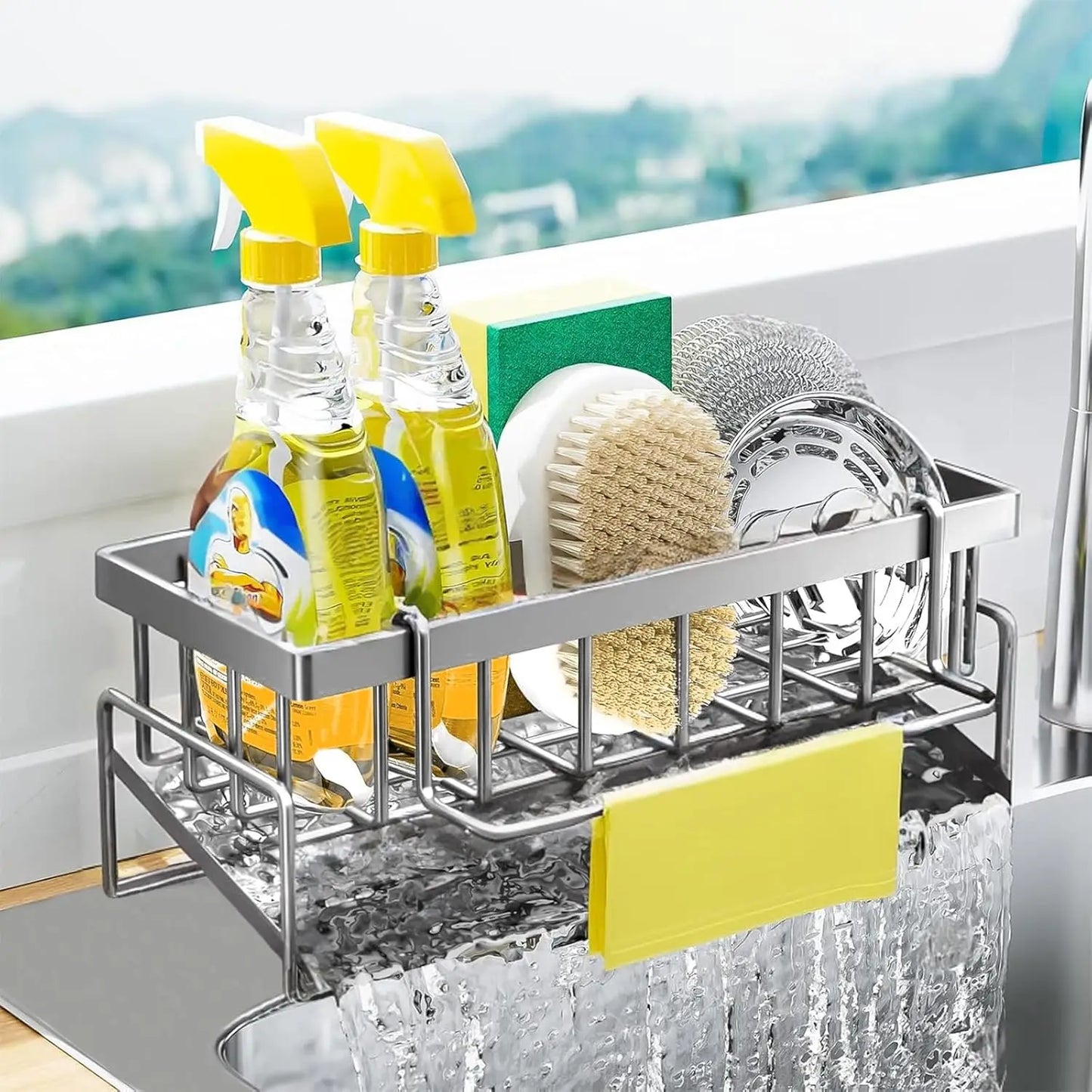 Rustproof Carbon Steel Kitchen Sink Organizer With Sponge Holder And Dispenser