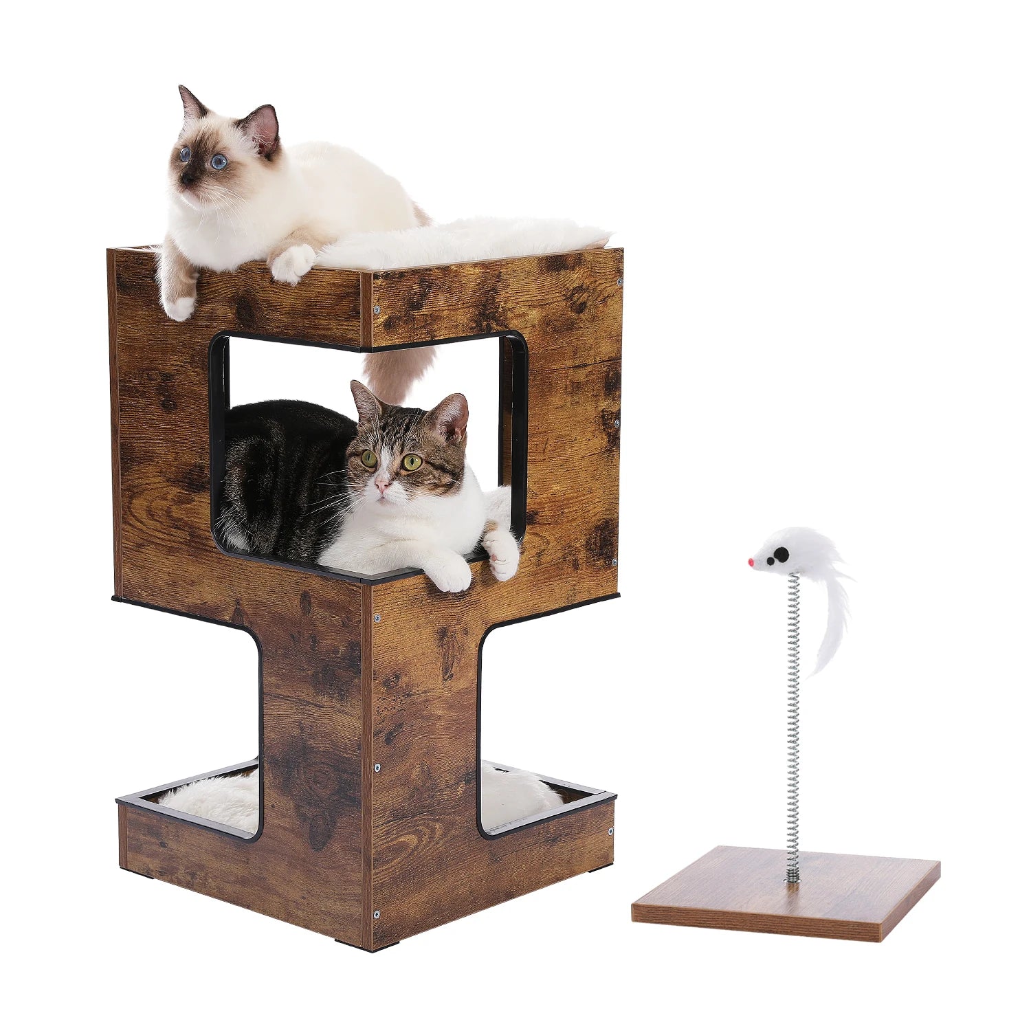 PAWZ Road Wood Cat Condo Bed With Removable Scratching Pad