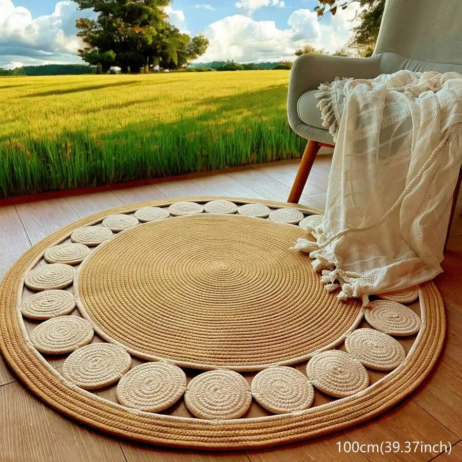 Bohemian Style Hand-Woven Bamboo Fiber Round Rug