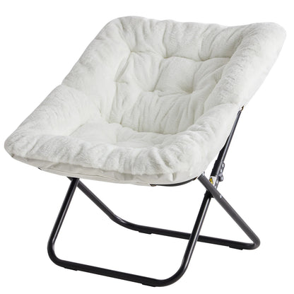 JHK Cozy Faux Fur Saucer Chair Folding Lounge Chair