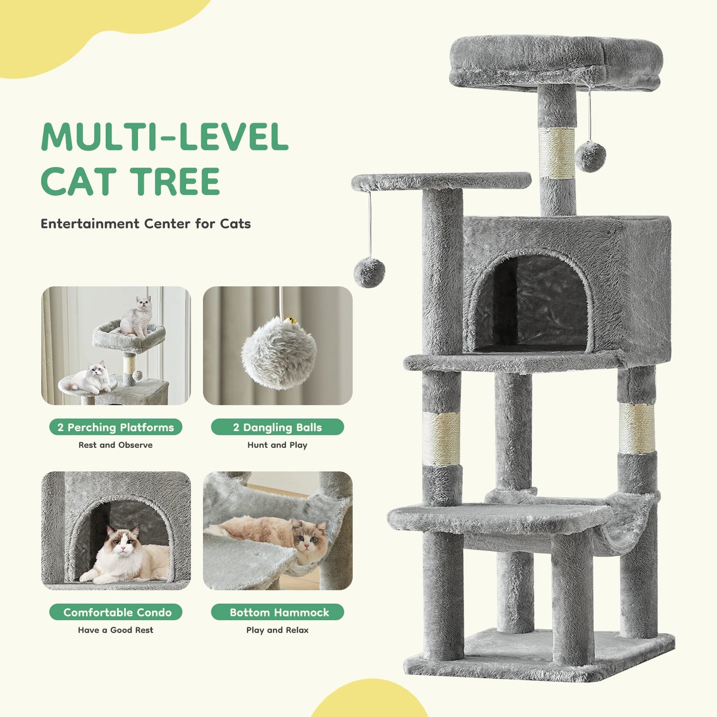JHK Cat Tree Tower For Indoor MultiCat Scratching Posts