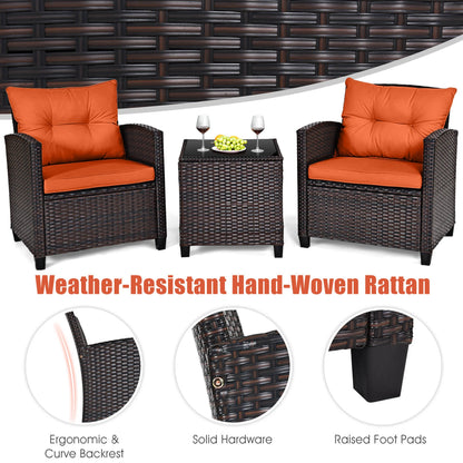 HOMASIS 3-Piece Patio Rattan Furniture Set Cushioned Conversation
