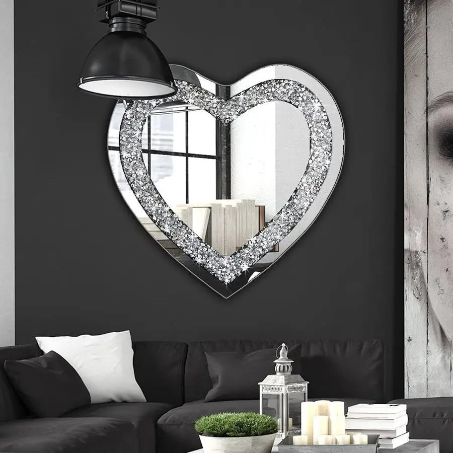 Heart Shaped Frameless Diamond Crystal Wall Mirror