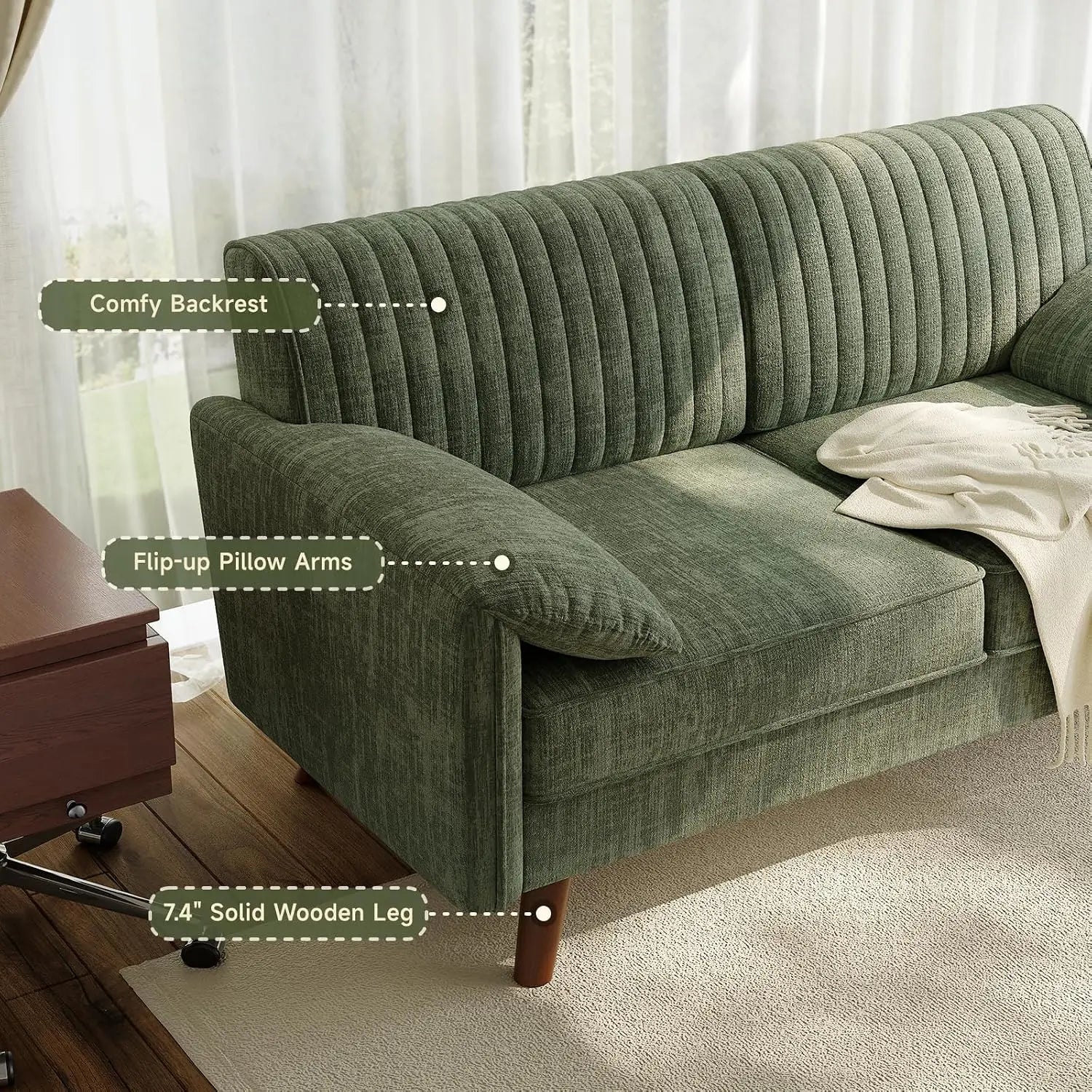 Onbrill Modern Chenille Fabric Loveseat Sofa For Cozy Living Rooms
