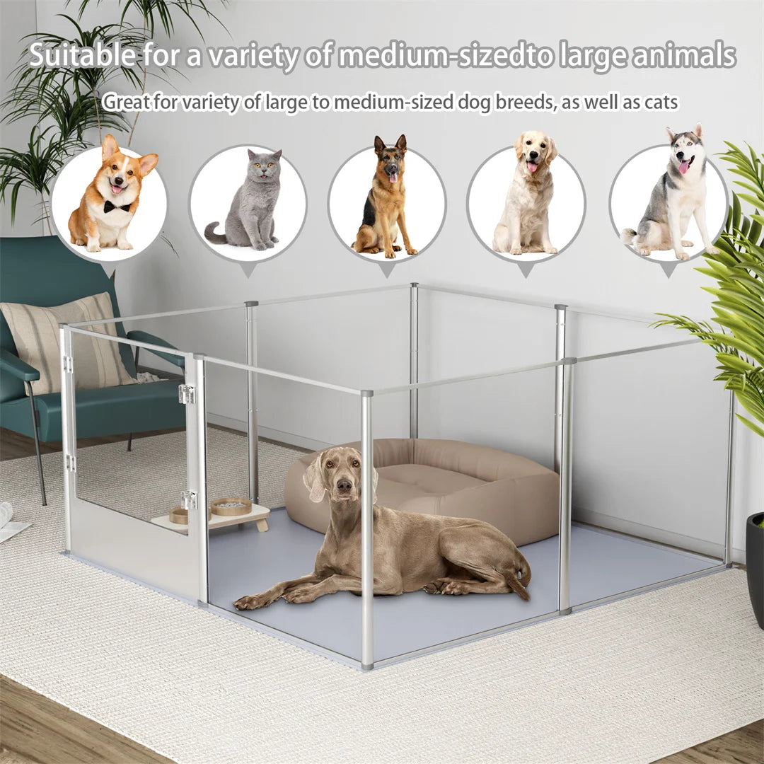 BINGOPAW Clear Acrylic Pet Playpen With Waterproof Floor Pad