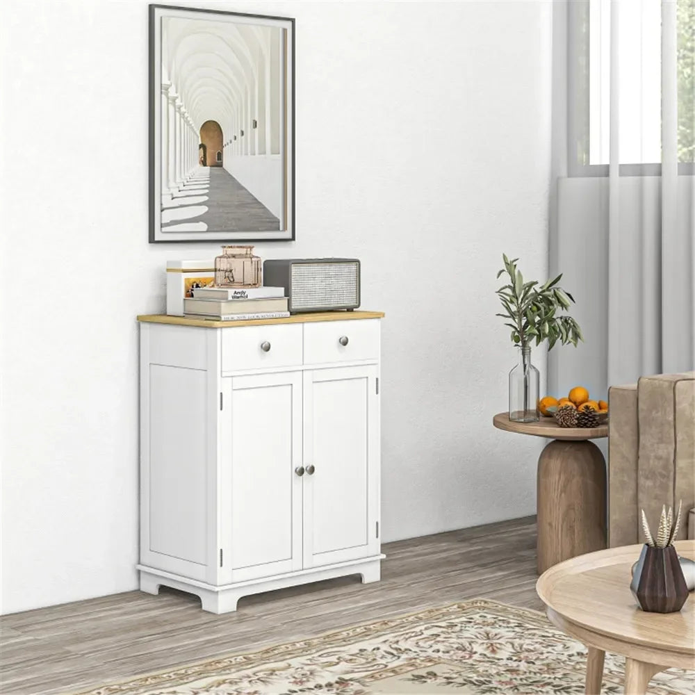 Modern Sideboard Cabinet With Solid Wood Countertop And Adjustable Shelves