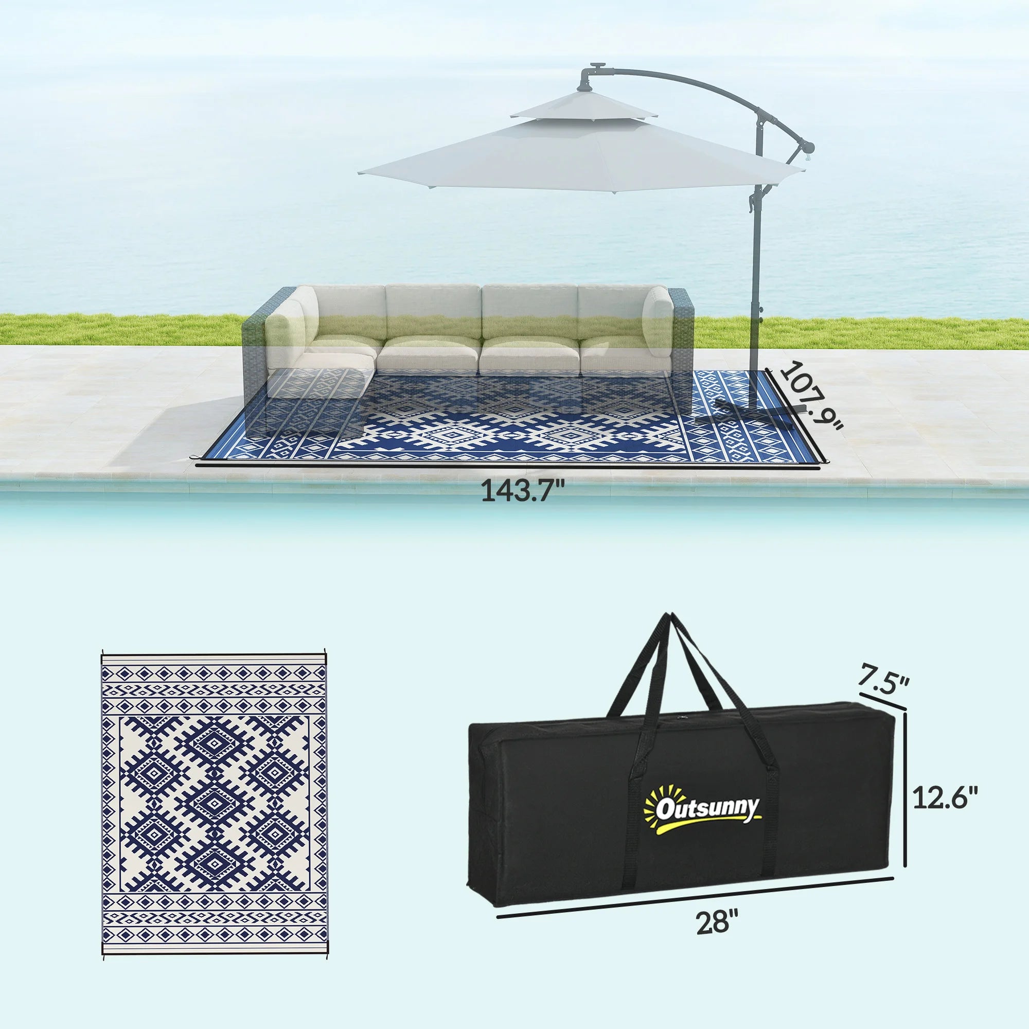 Outdoor Geometric Rug With Rhombus Border Floor Mat For Outdoors