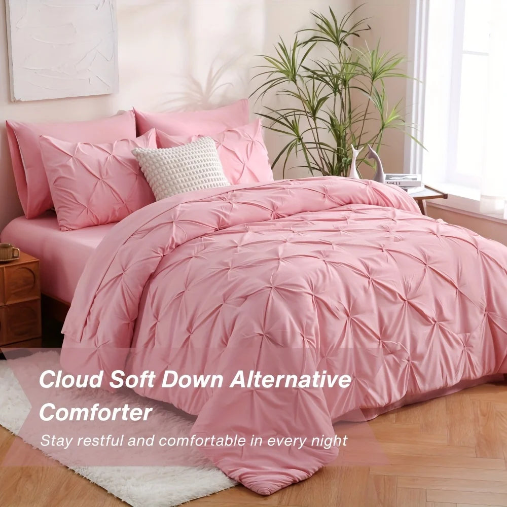 NIGHT COMFORT Pintuck Bed In A Bag Comforter Set With Sheets