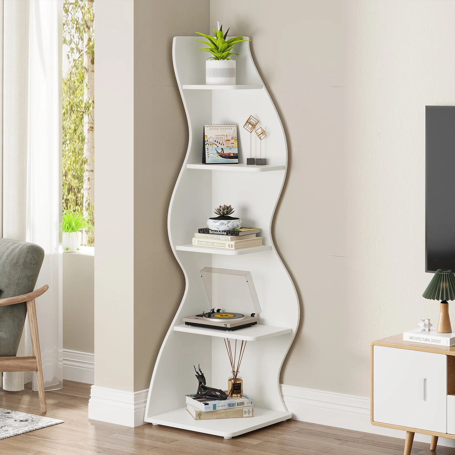 Tribesigns 5-Tier Corner Shelf Wall Bookcase and Plant Stand