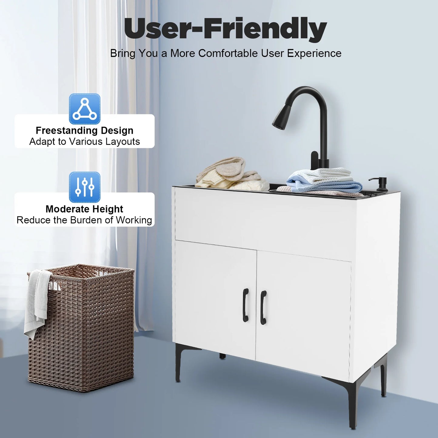 Bymaocar Stainless Steel Pull Out Kitchen Faucet With Double Basin