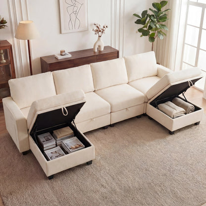 Redlife Modular Sectional Sofa Set With Storage And Two Ottomans