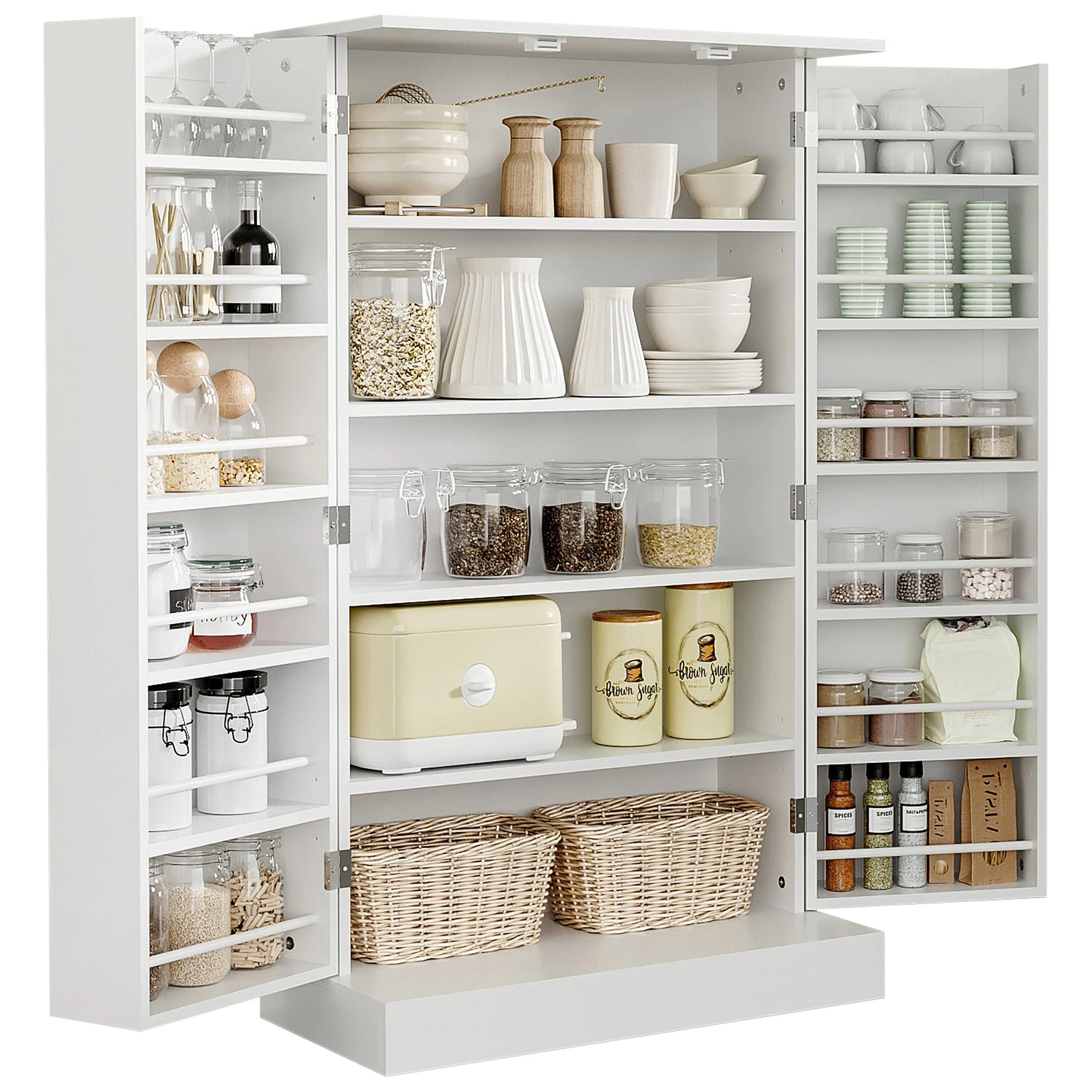 Homcom Freestanding Kitchen Pantry Cabinet With Double Doors