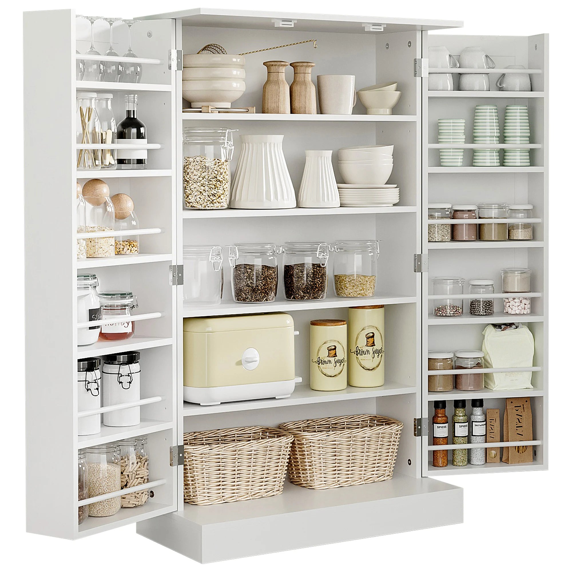 Homcom Freestanding Kitchen Pantry Cabinet With Double Doors