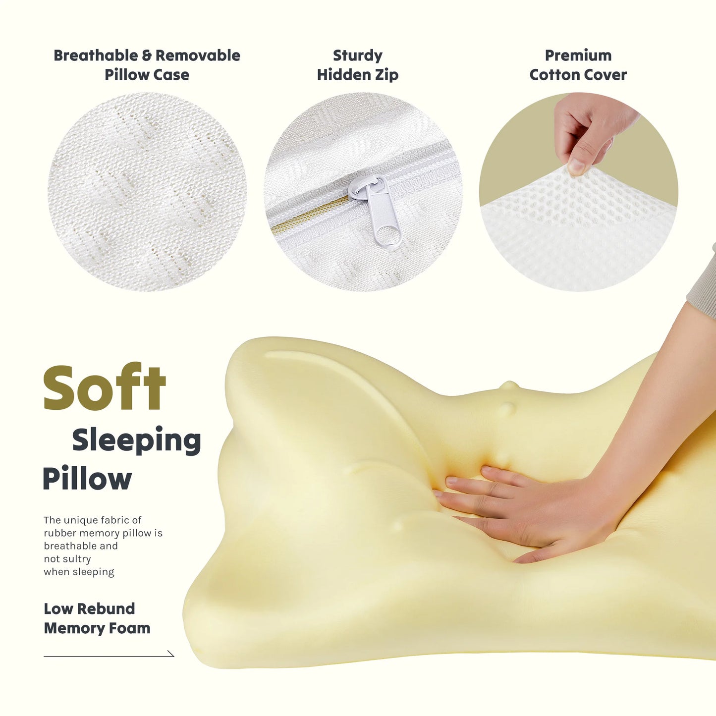JHK Ergonomic Cervical Contour Memory Foam Pillow with Cooling Pillowcase