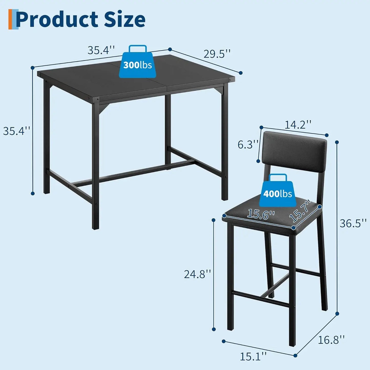 HiMISS 5-Piece Dining Table Set With Bar Table And Chairs
