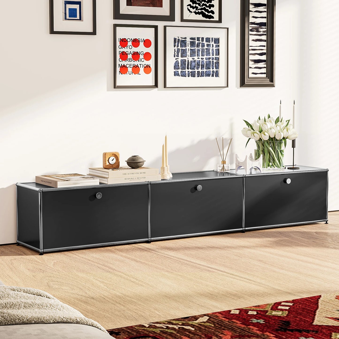 Modern TV Stand Storage Cabinet Stainless Steel Organizer