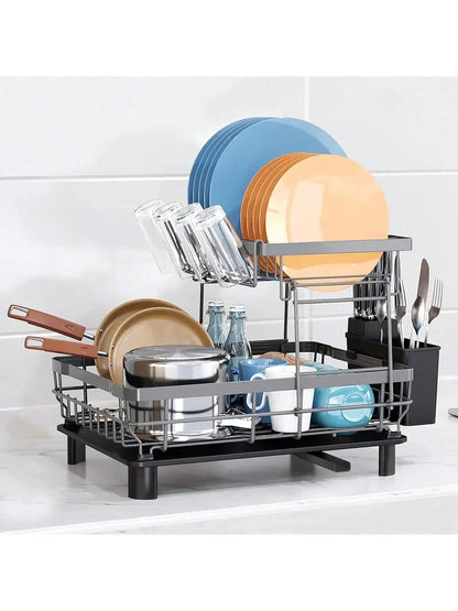 Modern Stainless Steel Dish Drying Rack With Drainboard