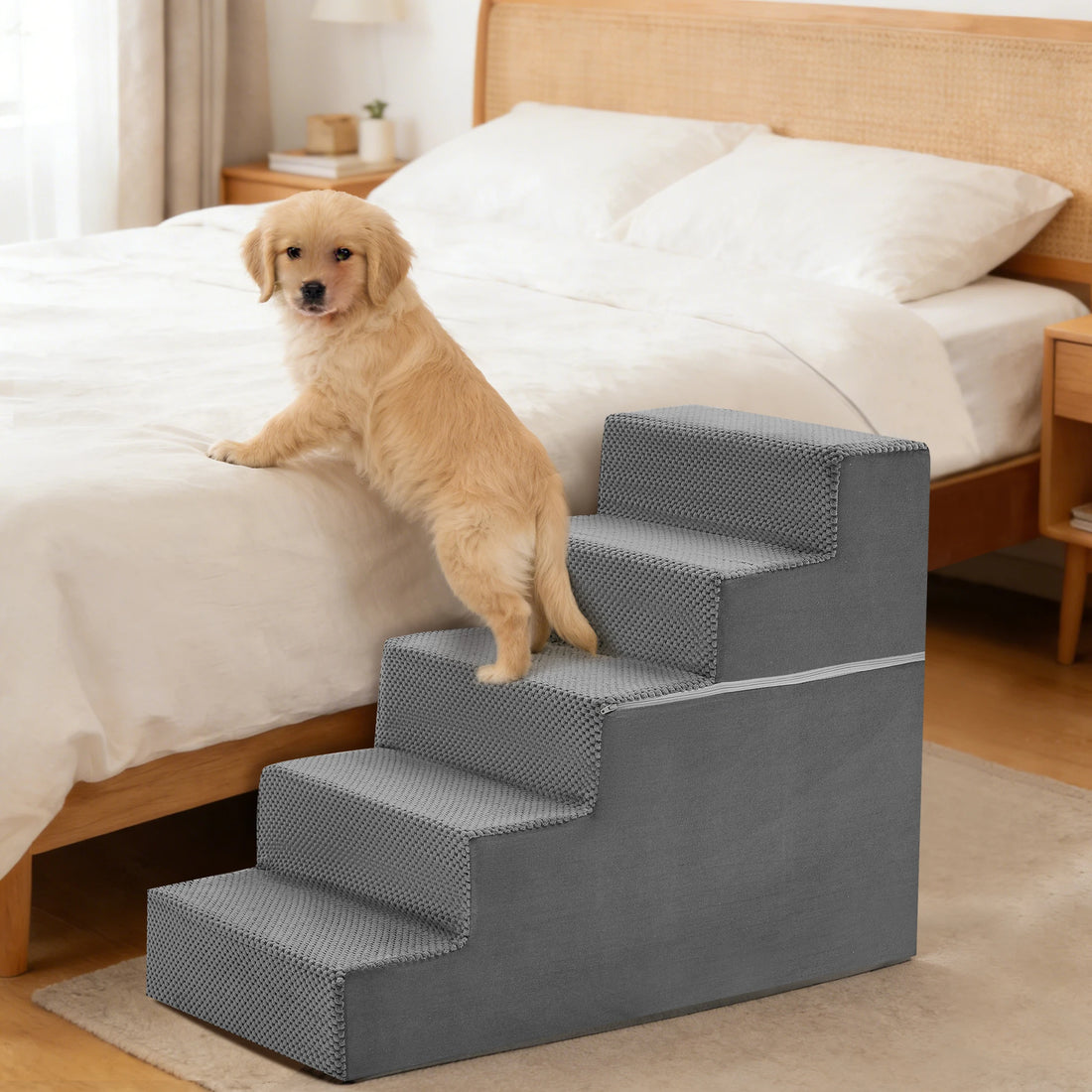 Curved Foam Dog Stairs With Non Slip Grip For Pets